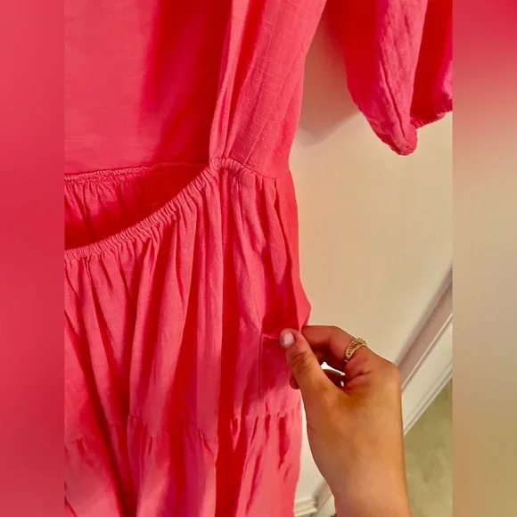 Seven Wonders V Neck Puff Sleeve Linen Maxi Dress in Pink Size S - Picture 10 of 11